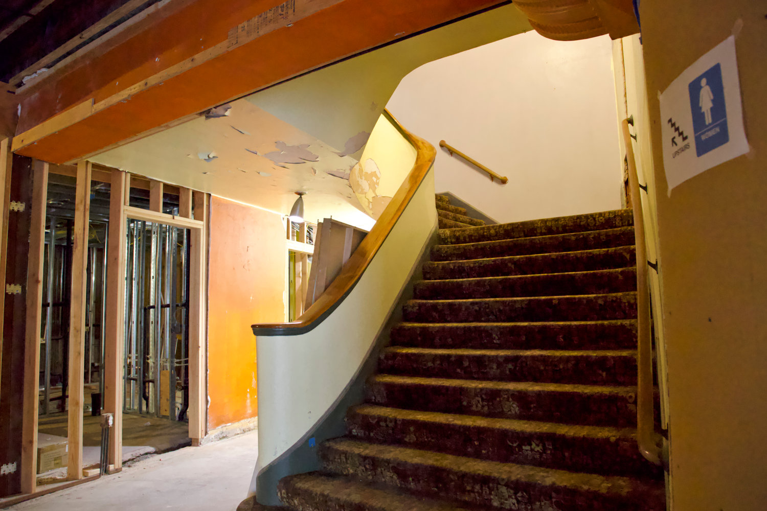 An unfinished stairwell inside the Historic Centralia Fox Theatre on Friday.